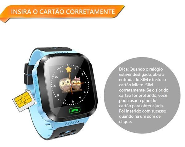 Relógio Infantil Inteligente com GPS, Câmera e Entrada para Chip